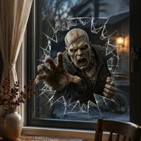 Autocollant statique effrayant pour fenêtre, motif zombie verre brisé, décoration d'Halloween, prix de gros, pour fête et maison hantée