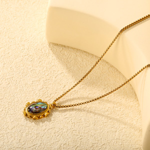 Irregular Oval <b>Abalone</b> <b>Shell</b> Pendant Gold Plated Chain Necklace For Women Fashion Jewelry Leisure Style Geometric Design - Product Image 4