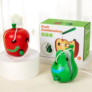 Juguete de <span class=keywords><strong>madera</strong></span> para niños, juego de enhebrar gusanos que comen frutas, juguete educativo temprano para el entrenamiento de la motricidad fina para niños pequeños - Product Image 4