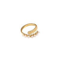 Bagues de fiançailles ouvertes en acier inoxydable plaqué or 18 carats, style vintage français, bijoux de mode haut de gamme, inaltérables, avec perle et pierres précieuses