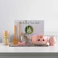 Nouvel Arrivage – Ensemble Bol et Support en Céramique pour Fouet à Matcha avec Logo Dessin Animé Chat Chien Mignon – Kits d'Outils de Préparation pour l'Art du Thé Matcha