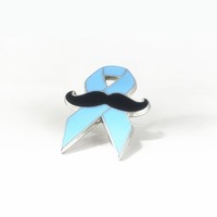 Épinglette personnalisée en métal avec ruban bleu et moustache pour la sensibilisation au cancer de la prostate, pour événements de collectes de fonds caritabiles sur la santé masculine