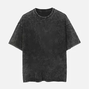 Kaus kustom uniseks kerah bulat katun kasual longgar kualitas tinggi asam cuci rusak antik kaus ukuran besar untuk pria
