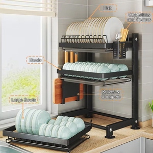 Mostrador de cocina Estante para platos de 3 niveles Estante para platos de drenaje de almacenamiento negro ensamblado sobre el fregadero con bandeja - Product Image 4