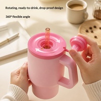 XHLSUB Tasse de voiture isotherme 17oz avec paille, revêtement intérieur en céramique, en acier inoxydable, avec poignée, pour café et crème glacée