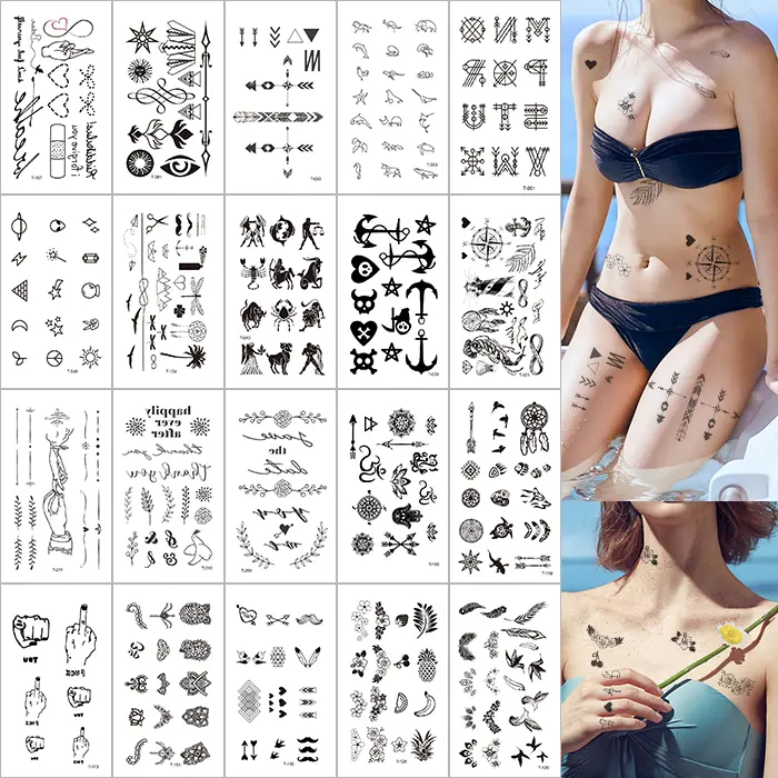 Muster Schwarz Körper Aufkleber Tattoo Wasserdichte 3D Arm Aufkleber Hot Selling Floral Tattoo Aufkleber Wasser transfer Temporär