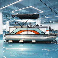 Vente flash : Bateau ponton de pêche en aluminium Kinocean 16 pieds, 8 personnes, moteur hors-bord électrique en option avec auvent.
