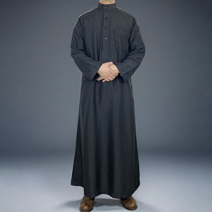 Thobe da uomo in stile Qatar con colletto alla coreana, abito lungo arabo mediorientale, abbigliamento islamico tradizionale da uomo con tasche - Product Image 4