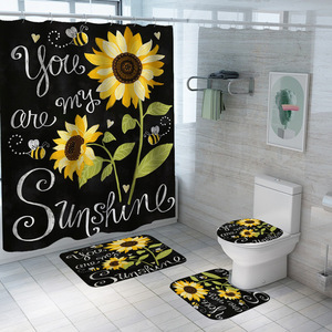 Vendita calda nuovo arrivo girasole bagno tessuto stampa personalizzata antiscivolo tappetino <span class=keywords><strong>da</strong></span> bagno e tenda <span class=keywords><strong>da</strong></span> doccia Set 4 pezzi tenda <span class=keywords><strong>da</strong></span> doccia - Product Image 3
