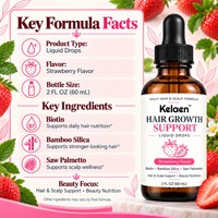 Gouttes liquides pour la croissance des cheveux, saveur fraise, bambou, silice, palmier nain, soin du cuir chevelu, 60 ml