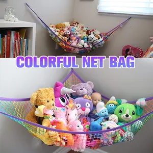 Red de animales de peluche colorido para niños, hamaca de macramé de juguete, almacenamiento, esquina, malla colgante