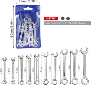 Personalizable 10PCs Mini Juego de llaves de extremo abierto Llave combinada con anillo de cadena Tipo métrico Soporte OEM - Product Image 4