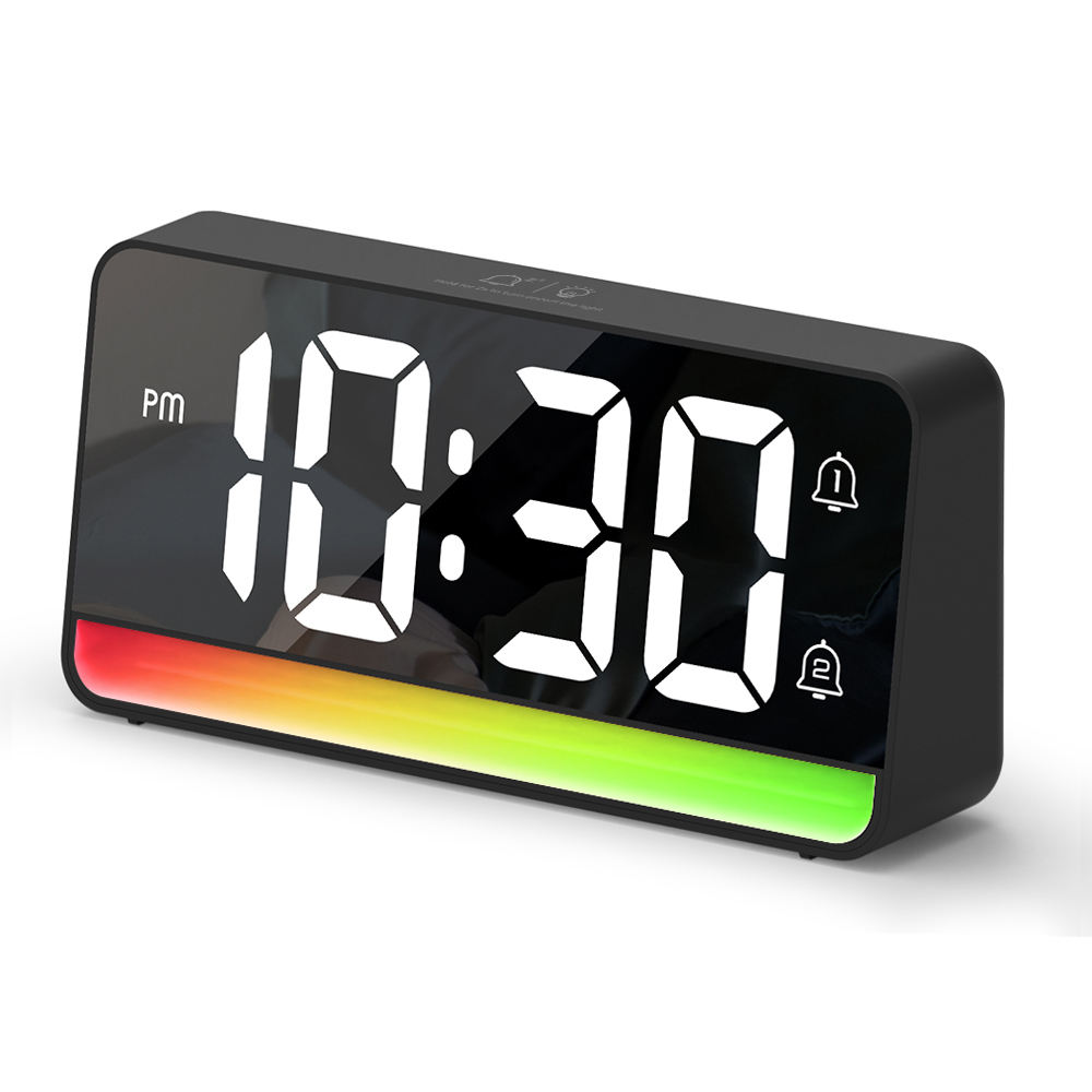 OEM ODM LED Digital Display Multi Functional Table Alarm Clock With Snooze Ambient Light Desk Clock