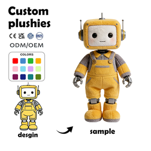 ผู้ผลิต EU CE OEM ODM ตุ๊กตาหุ่นยนต์ผ้าฝ้ายน่ารักคุณภาพสูงสีเหลืองในชุดเอี๊ยมพร้อมรองเท้า ตุ๊กตาหุ่นยนต์ตัดเย็บแบบนุ่ม - Product Image 1