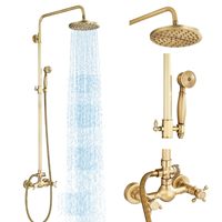 Système de douche en laiton massif laiton antique 8 pouces pluie pulvérisation à main poignées croisées robinets de bain douche muraux