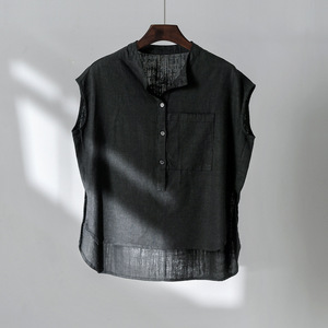 <span class=keywords><strong>2023</strong></span> été coton chanvre femmes nouveau littéraire ample col montant haut en lin femmes à manches courtes t-shirts T-shirt - Product Image 5