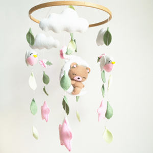 CE CPC vente chaude 2023 produits pour bébés peluche ours endormi oiseau suspendu <span class=keywords><strong>boule</strong></span> de laine peluches en bois feutre berceau coran bébé mobiles - Product Image 6