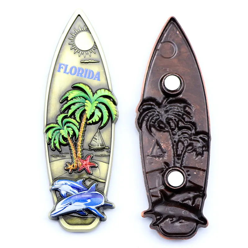 Custom Print Logo Surfplank Vorm Palm Florida Strand Zee Souvenir Metalen Koelkast Magneet