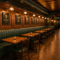 Juego de Muebles de Restaurante de Lujo Personalizado Ron Group, Taburetes de Bar, Asientos de Cuero en Forma de L, Mesa Cuadrada de Madera y Sillas