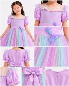 Girls <b>Purple</b> Pastel Tulle Dress With Puff Sleeves Doll Collar A-Line Knee-Length Sweet Style Spring Chiffon Dress - Product Image 5