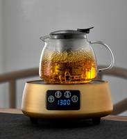 Bouilloire à thé moderne en verre borosilicate de 450 ml, écologique, avec infuseur en acier inoxydable et couvercle, motif floral transparent, pour bureau et maison
