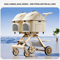 Poussette de voyage pour animaux de compagnie multifonctionnelle à double étage, double cabine, pliable à un bouton, légère, en alliage d'aluminium, 4 roues, toutes saisons
