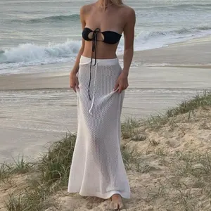 2024 Zomer Nieuwe Sexy Lange Rok Vrouwen Mode Uitgeholde Doorzichtige Gebreide Strandkleding Vakantie Stijl Casual Rok