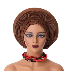 Vente en gros 2025 – Nouveauté : Bandeaux pour femmes, <span class=keywords><strong>bonnets</strong></span> nigérians personnalisés en Aso Oke, mode taille unique, foulards africains pour femmes - Product Image 6
