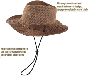 Chapeau Fedora en paille creuse à large bord unisexe avec ruban, pour la plage, taille adulte 56-58CM - Product Image 4