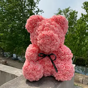 DIY 25Cm Teddy Rose Bear With Box Artificial Pe Flower Bear Rose Valentine's Day For Girlfriend Wife Mother's Day Gifts