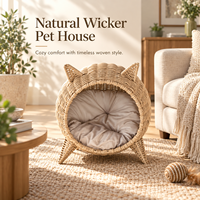 Maison pour chat en rotin naturel tressé à la main avec coussin amovible, lit pour animaux respirant en osier pour un confort premium à la maison ou à l'hôtel