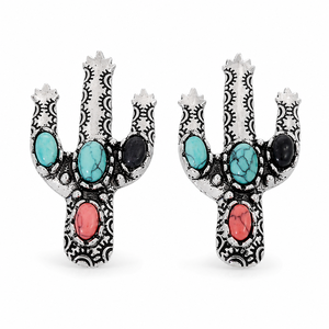 Orecchini creativi a forma di cactus colorati, gioielli retrò da donna per tutti i giorni, idee regalo - Product Image 1