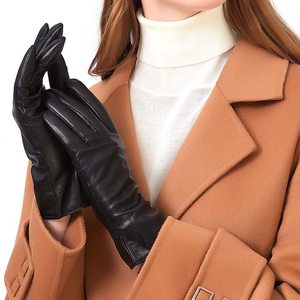 Guantes de piel de oveja para mujer, guantes cálidos de invierno con forro de cachemira para pantalla táctil, guantes vintage para uso diario al aire libre - Product Image 1