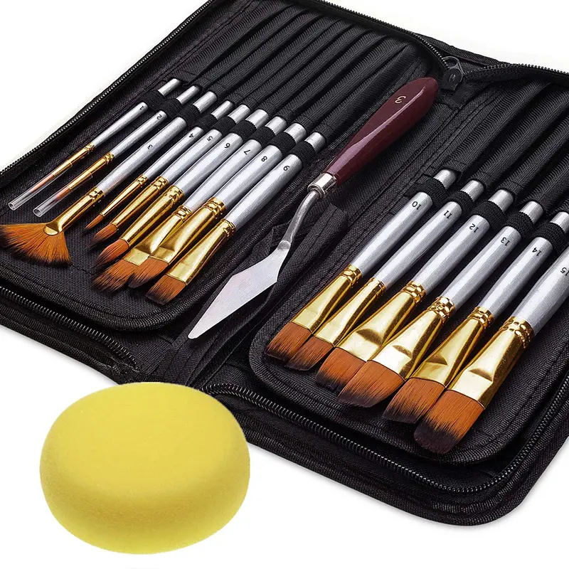 15pcs Professional Nylon Painting Pens Wooden pole Acrylic Oil Watercolor Artist Paint Brush Set