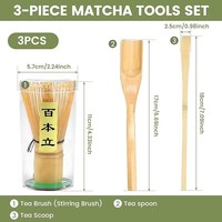 Ensemble d'outils à matcha en bambou naturel 3 pièces : Chasen, cuillère à thé Chashaku, fouet à thé pour la préparation du thé
