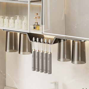 Toothbrush Holder Wall Mounted With Cup Storage For Bathroom Sink Organizer Rectangular Durable Design - Product Image 2