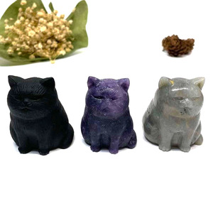 Wholesale Natural Crystal Labradorite Obsidian <strong>Figurine</strong> Engraved Fat <strong>Cat</strong> for Gift Fashion Trend - Product Image 6
