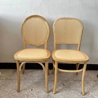 Chaise de salle à manger en bois massif avec siège en rotin de style campagnard français