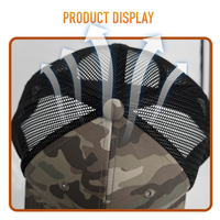 Casquette Snapback personnalisée avec logo d'équipe brodé, motif camouflage, dos en maille respirante, 6 panneaux structurés, visière plate réglable, vente en gros