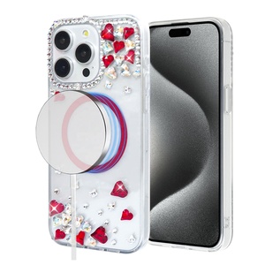 Funda de teléfono de lujo con diamantes brillantes para iPhone 11 12 13 14 15 16 Pro Max S24 S23, funda magnética de carga inalámbrica, funda brillante - Product Image 1