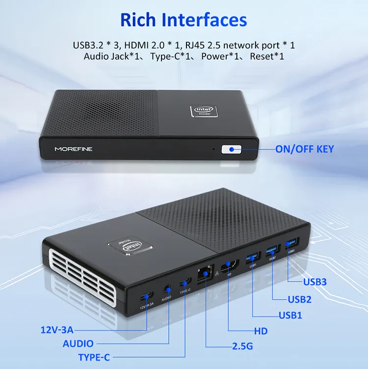 Morefine M6 Máy tính để bàn 12th Gen Core I N100 N200 DDR5 SSD mini PC chơi Game Bo mạch chủ Type-C 4K HD hiển thị Máy tính để bàn Mini PC