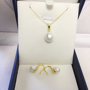 <span class=keywords><strong>Set</strong></span> di gioielli di perle d'acqua dolce naturali in argento 925 da 18 pollici con collana di orecchini, perla di riso AAA da 8 mm - Product Image 3