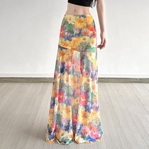 <b>Sexy</b> Sheer Mesh Maxi <b>Skirt</b> Women Oil Painting Floral Print Body-Hugging Long <b>Skirt</b> Hot Girl Beach Vacation Y2K Summer Wear - Product Image 4