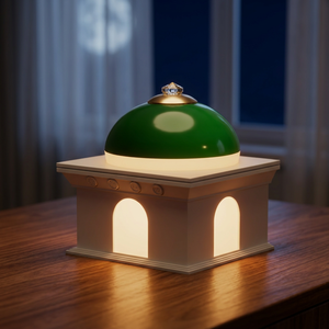 Lampe de chevet LED dôme vert Mosquée Carrée, lumière blanc chaud, prise UK/EU, design traditionnel en plastique - Product Image 1