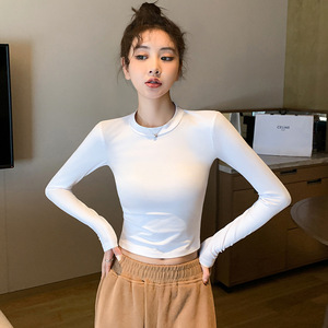 T-shirts courts à manches longues en tricot pour femmes, style streetwear, avec logo personnalisé, 95% coton, 5% élasthanne, coupe ajustée, écologiques et respirants - Product Image 2