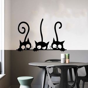 Autocollant mural amusant avec trois chats, décoration murale en PVC pour fenêtre, autocollants muraux noirs amovibles pour la maison - Product Image 2