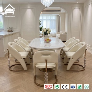 Juego de Sillas de Comedor con Base de Cristal Escultural y Mesa Ovalada de Mármol, Conjunto para <span class=keywords><strong>Restaurante</strong></span>, Mobiliario Integral para Casa, Proyecto Hotelero - Product Image 4