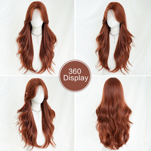 วิกผมไหมแท้สำหรับผู้<span class=keywords><strong>หญิง</strong></span> สีส้มแดง <span class=keywords><strong>ผม</strong></span>ยาวเป็นลอน มีหน้าม้า ปิดเต็มศีรษะ <span class=keywords><strong>ฟู</strong></span>เป็นธรรมชาติ ผลิตด้วยเครื่องจักร เหมาะสำหรับทุกคน - Product Image 5
