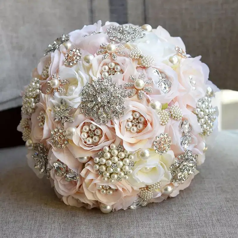 MACTING Bridal Bouquet Diamond Pearl Style Flower Rose Bouquet for Wedding Bride Maids Bouquet