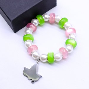 Designer perla e <span class=keywords><strong>rosa</strong></span> verde con perline 1908 greco alfa Soror gioielli in <span class=keywords><strong>acciaio</strong></span> inox edera Charm rendendo confraternita braccialetto elastico - Product Image 2